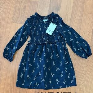 Zara Dark Blue Kids Dress with Bow Pattern